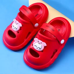 Babyoye Casual Slip On Clogs with Piggy Applique - Red-picture-11