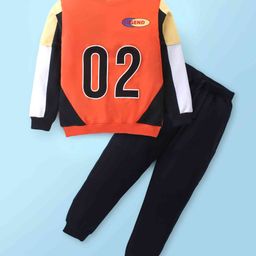 Kookie Kids Cotton Knit Full Sleeves Cut & Sew Winter Wear Suit With Number Print - Red & Black-picture-26