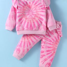ToffyHouse Cotton Knitt Full Sleeves Frill Detailing Winter Wear Top & Lounge Pant Set With Tie-Dye Print - Pink-image-67