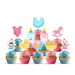 Zyozi Baby Shower CupCake Topper, Baby Shower Party Supplies Decorations Pink & Blue (10 Pcs)-1