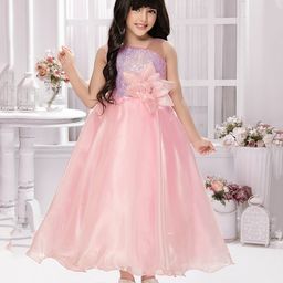 Tiny Kingdom Satin Sleevless Sequins Embellished Floral Applique Detailed Gown - Pink-image-43