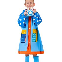 Little Surprise Box PVC Full Sleeves Polka Dots Designed Colour Blocked Hooded Raincoat With Extra Backpack Space - Blue-image-26