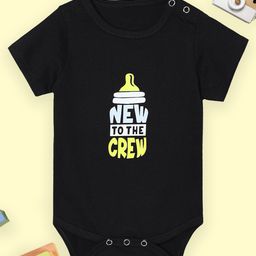 The Mom Store Cotton Knit Half Sleeves New To The Crew Text Printed Onesie - Black-image-87