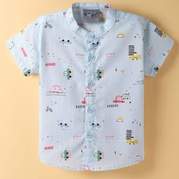 Dapper Dudes Half Sleeves Cars Printed Shirt - Blue-picture-24