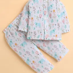 Polka Tots Cotton Woven Full Sleeves Floral Printed Jhabla & Coordinating Pant Set - Multi Colour-picture-27