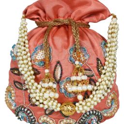 Anekaant Peach & Multicolour Dazzle Embellished Faux Silk Potli-picture-8