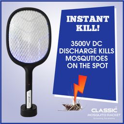 classic mosquito nets Classic Mosquito Racket With Warranty 6 Months Rechargeable Insect Killer Mosquito Bat With Led Lights 1200mah Lithium Ion Battery - Black image 2