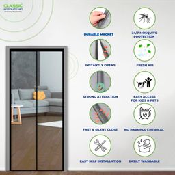 classic mosquito nets Classic Mosquito Net Magnetic Screen Fiberglass Mesh Curtain Patio Door With Full Frame Hook & Loop  - Black image 2