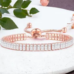 MEENAZ Rose Gold-Plated Stainless Steel AD-Studded Anti Tarnish Wraparound Bracelet-image-62