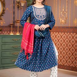 Aarika Girls Ethnic Motifs Embroidered Pleated Sequinned Kurta with Palazzos & With Dupatta-image-38