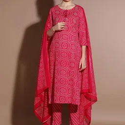 Anouk Red Floral Printed Sequinned Pure Cotton Straight Kurta With Trouser & Dupatta-55