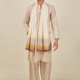 Banana Labs Men Striped Regular Pure Cotton Kurta with Trousers & Dupatta image 5