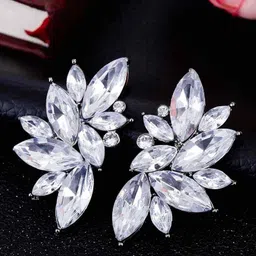 DressBerry Cubic Zirconia Studded Floral Shaped Drop Earrings-picture-38