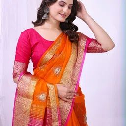 HERE&NOW Organza Ilkal Saree With Bangalori Satin Blouse-picture-24