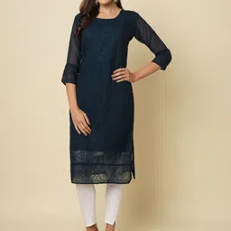 HERE&NOW Women Floral Embroidered Thread Work Georgette Kurta-image-43