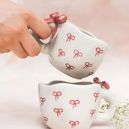 Kraftlik Handicraft White & Peach-Coloured Handcrafted and Hand Painted Textured Ceramic Glossy Mugs Set of Cups and Mugs-4