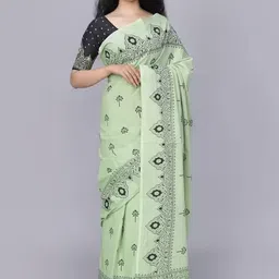 TROPWEAR Ethnic Motifs Pure Cotton Block Print Saree-picture-36