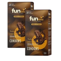 Funtime Set Of 2 Chocolate Flavor Long Lasting Dotted & Ribbed Condoms - 10 Pcs Each-7