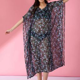 House of Kaftan Women Floral Printed Kimono Sleeve Georgette Kaftan Midi Dress-image-25