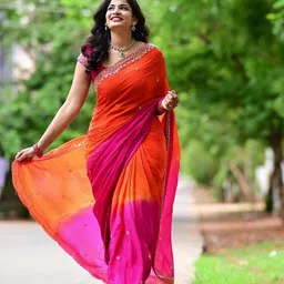 HERE&NOW Ombre Embroidered Saree-45