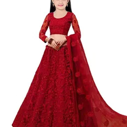 BAESD Girls Embroidered Semi-Stitched Lehenga & Unstitched Blouse With Dupatta-picture-19