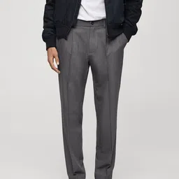 MANGO MAN Regular Fit Pleated Trousers-image-68