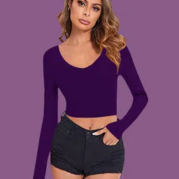 Dream Beauty Fashion Women Purple V-Neck Fitted Crop Top-image-58