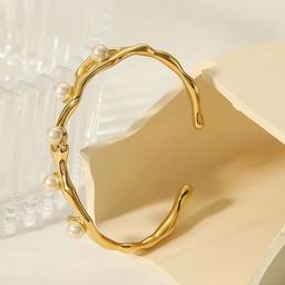 MEENAZ Gold-Plated Stainless Steel Anti Tarnish Beaded Bangle-Style Bracelet-image-25