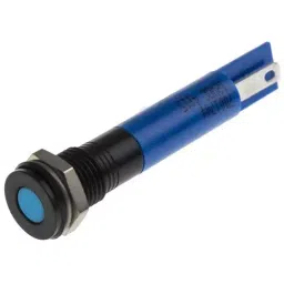 RS PRO Blue Panel Mount Indicator 12V DC, Mounting Hole Size 8 mm, Termination Type Solder Tab, IP Rating IP67, Model No 7001744-42