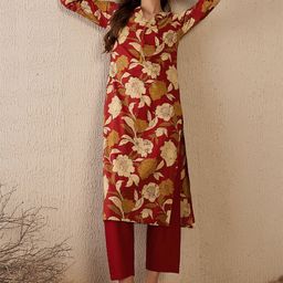 Anouk Women Floral Printed V-Neck Straight Pure Cotton Kurta-image-79