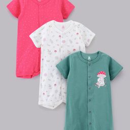 I Bears Short Sleeves Rompers Mushroom Print Pack of 3 - Green White Dark Pink-image-36