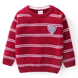 Babyhug 100% Acrylic Full Sleeves Sweater Stripes Design With Badge- Red-image-71