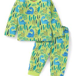 Babyhug Cotton Knit Full Sleeves Night Suit Dino Print - Green-image-62