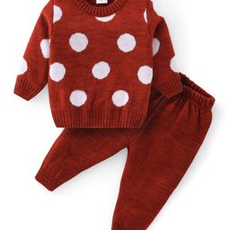 Babyhug Knitted Full Sleeves Sweater  Set With Dots Design - Maroon-image-45