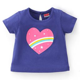 Babyhug Cotton Knit Half Sleeves T-Shirt Heart Print - Navy Blue-image-74