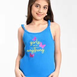 Pine Kids Cotton Sleeveless Top with Embroidered Text & Butterfly Print - Blue-picture-25