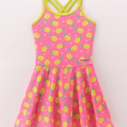 ROVARS Lycra Sleeveless Pineapple Printed Frock Style Swimsuit - Pink-picture-22