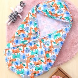 Babyhug Cotton Interlock Hooded Wrapper Star Print L 76 x B 76 cm - Orange-image-73