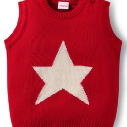 Babyhug Knitted Sleeveless Pullover Sweater Vest with Star Design - Red-image-88