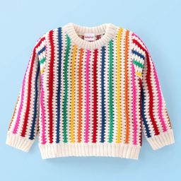 Babyhug Knitted Full Sleeves Striped Pullover Sweater- Multicolor-image-1
