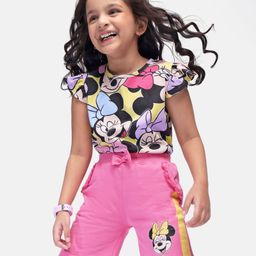 Babyhug Disney Cotton Knit Flutter Sleeves Top & Shorts Set With Minnie Mouse Graphics - Multicolor-image-47