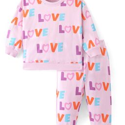 Bonfino 100% Cotton French Terry Knit Full Drop Sleeves Sweatshirt & Pant Alphabet Print - Pink-image-31