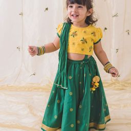 Tiber Taber Half Sleeves Floral Embroidered Lehenga Choli With Dupatta - Green-image-99