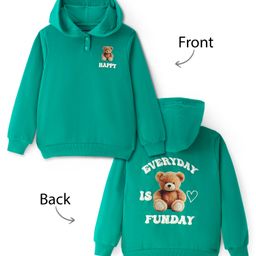 Pine Kids Cotton Knit Full Sleeves Hooded Sweatshirt with Teddy Bear Print - Green-image-47