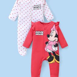 Babyhug Disney Interlock Full Sleeves Frill Detailed Sleep Suits With Minnie Mouse Graphics Pack Of 2 - Red & White-image-6