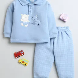 BUMZEE Full Sleeves Animal Patch Detailed Tee & Pant Set - Blue-picture-2