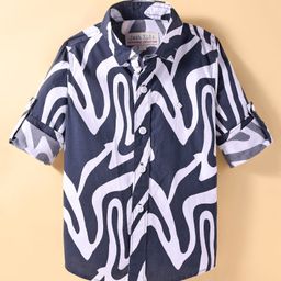 JASH KIDS Cotton Knit Full Sleeves Abstract Print Shirt - Navy Blue-picture-18