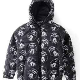 Pine Kids Disney Woven Full Sleeves Padded Hooded Jacket with Mickey Mouse Graphics - Black-image-81