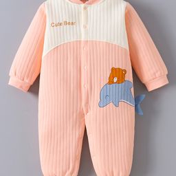 Kookie Kids Full Sleeves Winter Wear Romper With Dolphin Print & Applique - Light  Peach-image-29