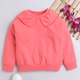 Aww Hunnie Cotton Terry Full Sleeves Solid Sweatshirt - Peach-picture-26